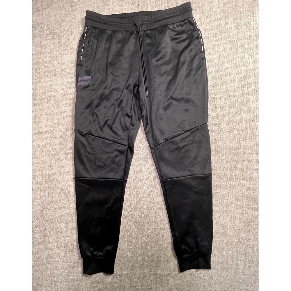 Hurley Mens Jogger Pants Large Black Elastic Waist Tapered Leg Active Pockets